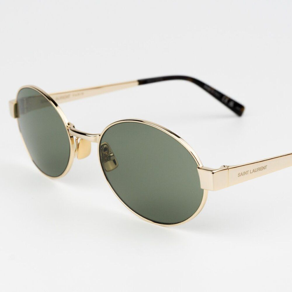 NEW Saint Laurent SL692 003 Gold Green Oval Men Sunglasses - Picture 9 of 15